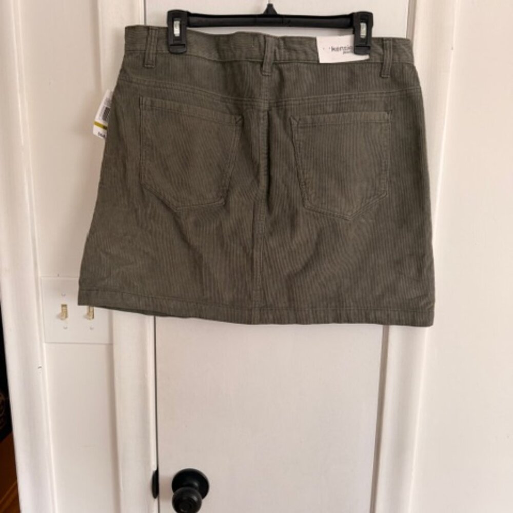 Kensie Button-Front Corduroy Miniskirt — Size 14 - Teal Slate - New with Tags - Picture 7 of 9